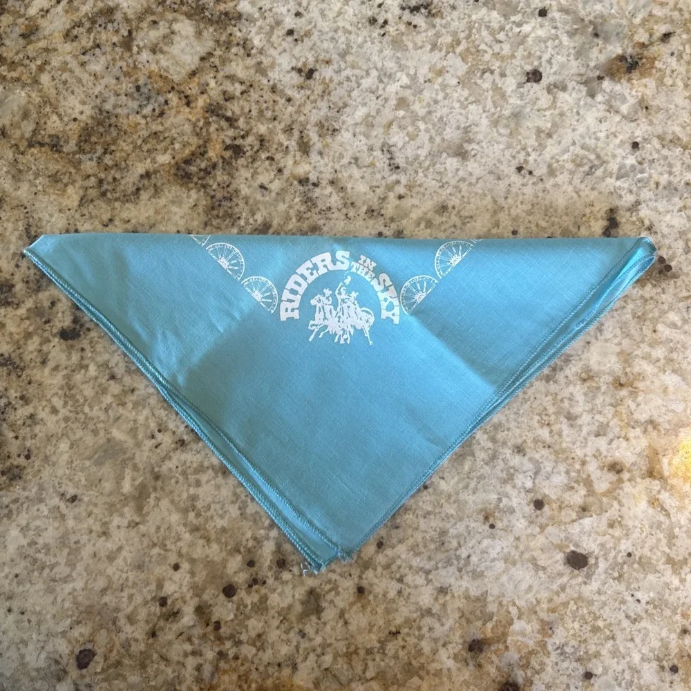 Vtg Riders In The Sky Western Bandana Turquoise White Cowboy Rodeo Handkerchief